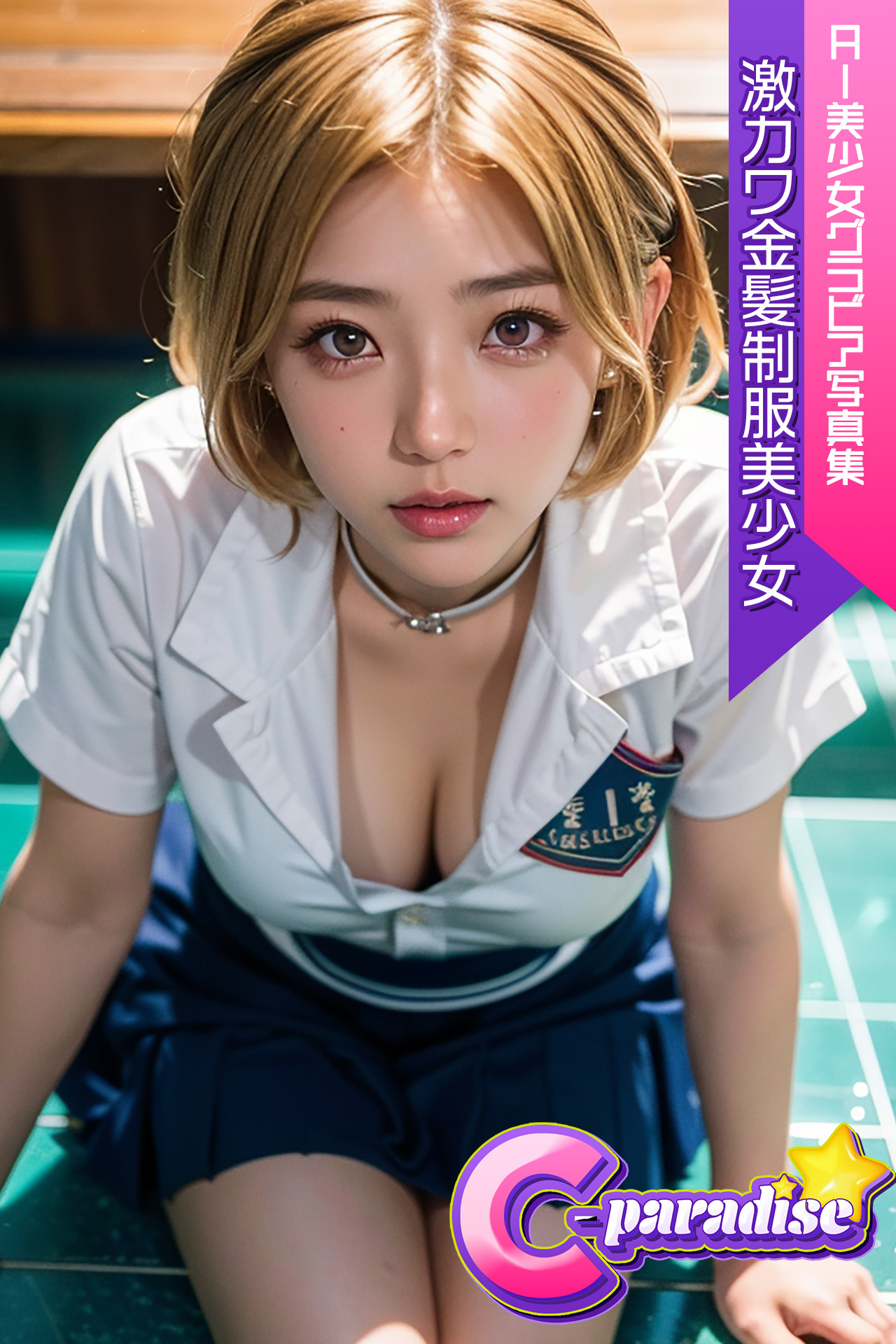激カワ金髪制服美少女　AI美少女グラビア写真集【C-Paradise】