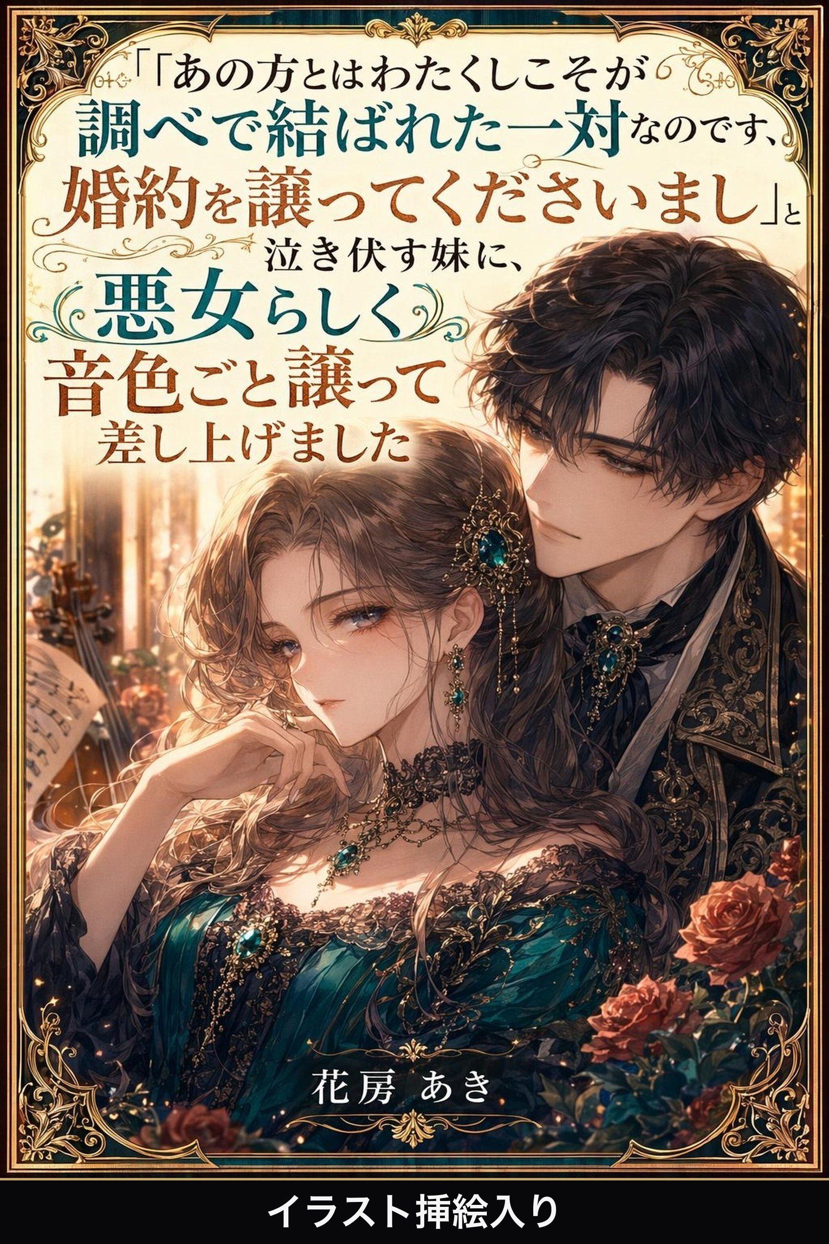 「あの方とはわたくしこそが調べで結ばれた一対なのです、婚約を譲ってくださいまし」と泣き伏す妹に、悪女らしく音色ごと譲って差し上げました（挿絵版）