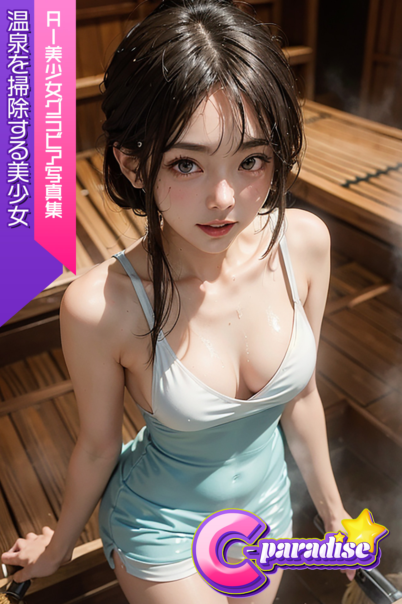 温泉を掃除する美少女　AI美少女グラビア写真集【C-Paradise】