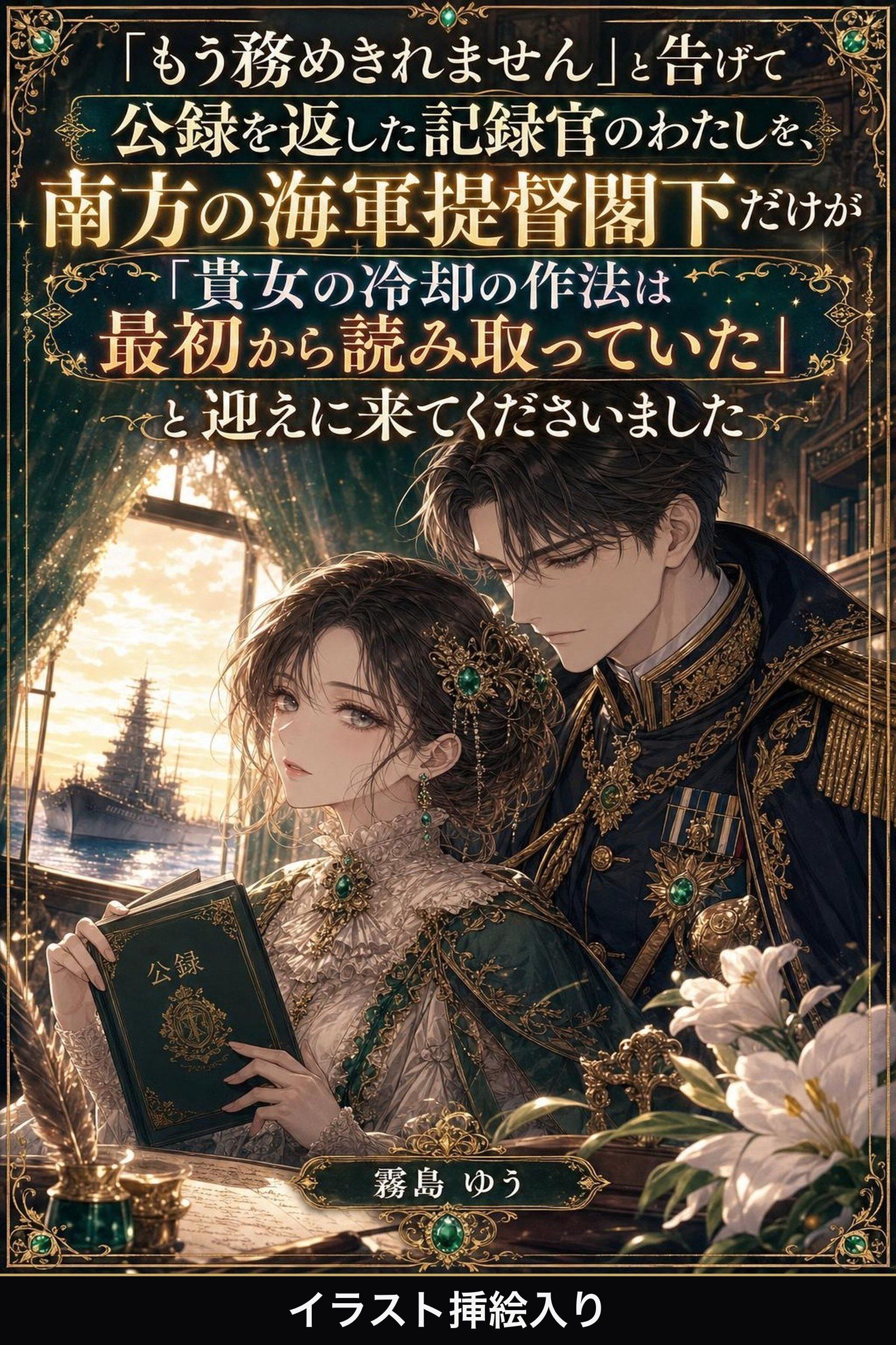 「もう務めきれません」と告げて公録を返した記録官のわたしを、南方の海軍提督閣下だけが「貴女の冷却の作法は最初から読み取っていた」と迎えに来てくださいました（挿絵版）