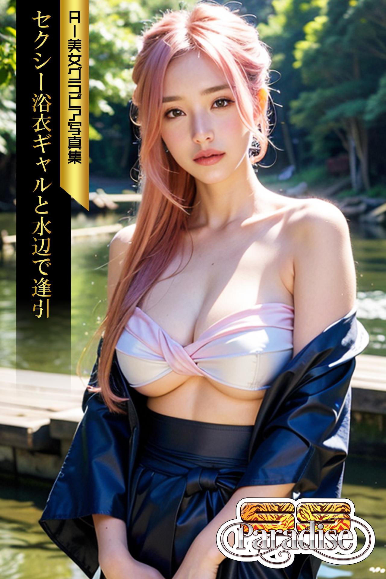 セクシー浴衣ギャルと水辺で逢引　AI美女グラビア写真集【SS-Paradise】