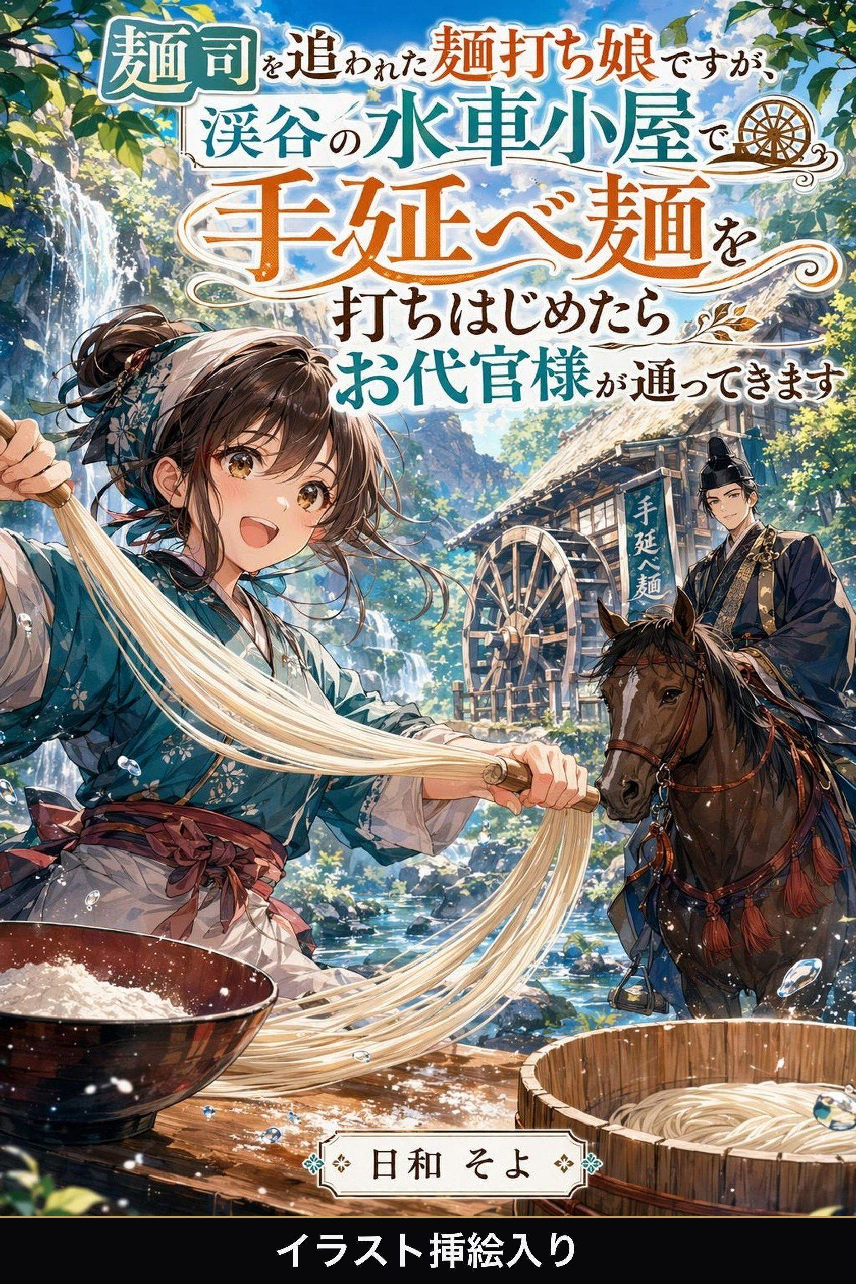 麺司を追われた麺打ち娘ですが、渓谷の水車小屋で手延べ麺を打ちはじめたらお代官様が通ってきます（挿絵版）